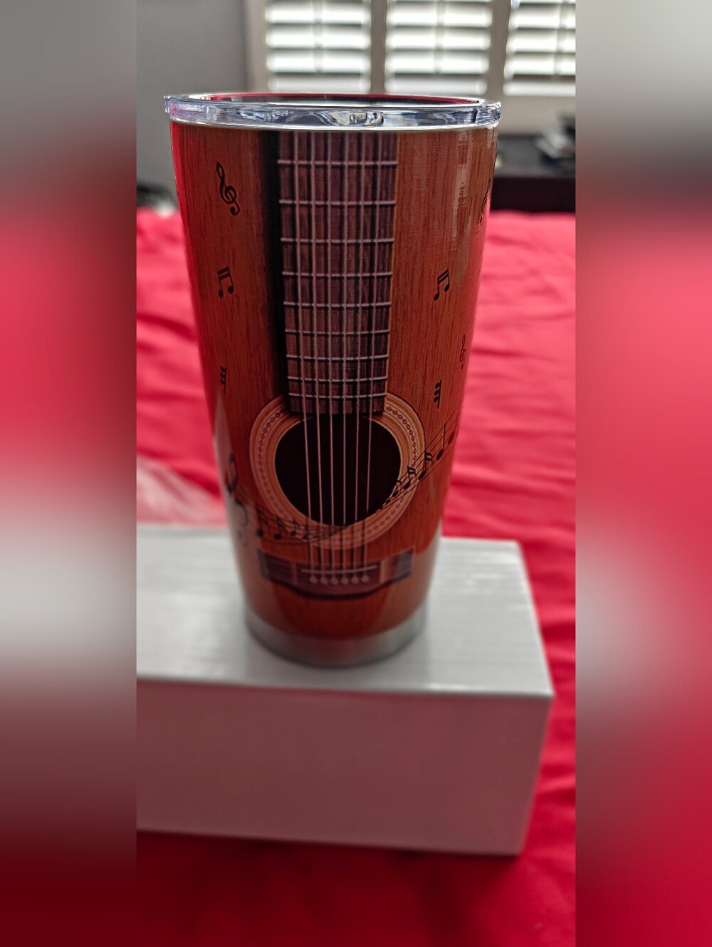 Source Unknown Brown Wood Guitar Print Stainless Tumbler
